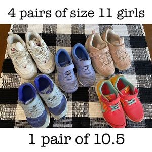 5 pairs of little girl shoes. Used condition. Nike, Fila, New Balance